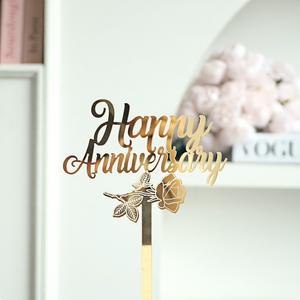 Décoration de gâteau d'<span class=keywords><strong>anniversaire</strong></span> en acrylique avec motif de rose pour <span class=keywords><strong>anniversaire</strong></span>, fête romantique, célébration et fournitures de mariage, décoration de cupcake - Product Image 1