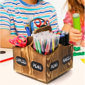 Wooden Desktop Pen Holder Storage Box With Compartments For Pens Pencils Supplies <b>Rotatable</b> Office <b>Desk</b> Organizer - Product Image 3