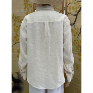 <span class=keywords><strong>Camicia</strong></span> da <span class=keywords><strong>Donna</strong></span> <span class=keywords><strong>100</strong></span>% Puro <span class=keywords><strong>Lino</strong></span> a Maniche Lunghe con Colletto Abbottonato, Tinta Unita, Casual e Traspirante - Product Image 6
