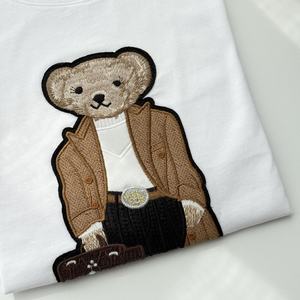 T-shirt à manches courtes pour femme en pur coton, collection Printemps/Été 2026, motif ours <span class=keywords><strong>RL</strong></span>, broderie appliquée robuste, style dessin animé, col ras du cou - Product Image 3