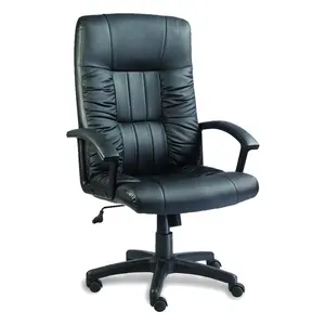 Sedia operativa ergonomica per ufficio girevole in pelle con schienale alto con supporto lombare nero