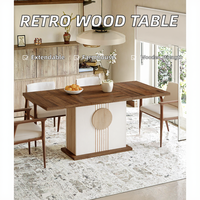 Table à manger rectangulaire extensible en bois de style farmhouse avec plateau en marbre pour l'ameublement de la maison, d'un appartement, d'un hôtel ou d'une villa