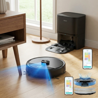 Robot aspirateur intelligent électrique eau et poussière, balayage et lavage, filtre HEPA, réservoir d'eau, contrôlé par application, batterie Li-Ion, pour maison et garage, automatique