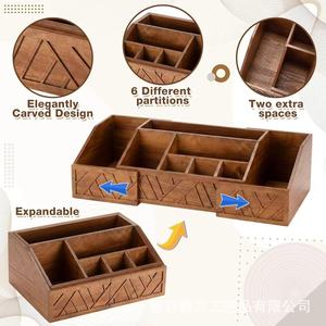 Boîte à couverts extensible en bois massif avec compartiments, porte-assiettes et porte-gobelets en papier jetables, rangement pour table à manger - Product Image 2
