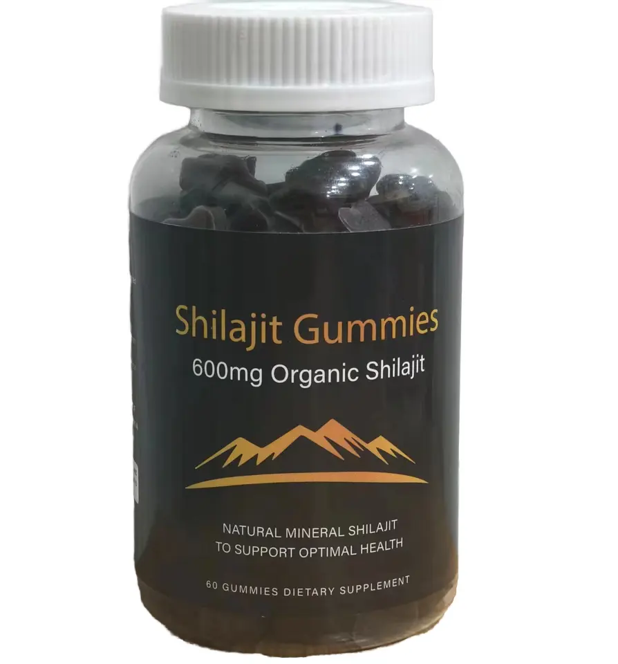 Gomas Shilajit de qualidade alimentar para cuidados com a pele, energia, imunidade, fadiga crônica, digestão, metabolismo cognitivo, suporte-garrafa selvagem