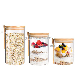 Bocaux en verre hermétiques pour la maison, contenants pour flocons d'avoine, collations pour le petit-déjeuner, pouding aux graines <span class=keywords><strong>de</strong></span> <span class=keywords><strong>chia</strong></span>, rangement alimentaire avec couvercles et cuillère - Product Image 1