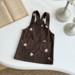 ชุดเดรสผ้าลูกฟูกเด็กผู้หญิงฤดูใบไม้ร่วงเดรสสายเอี๊ยมชุดเดรสสลิปทรงหลวมปักลายดอกไม้สำหรับเด็กแรกเกิด - Product Image 6