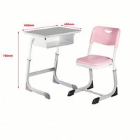 Ensemble bureau et chaise réglables pour étudiants avec tiroir, surface de travail compacte en panneau de particules 600x400 mm pour salle de classe