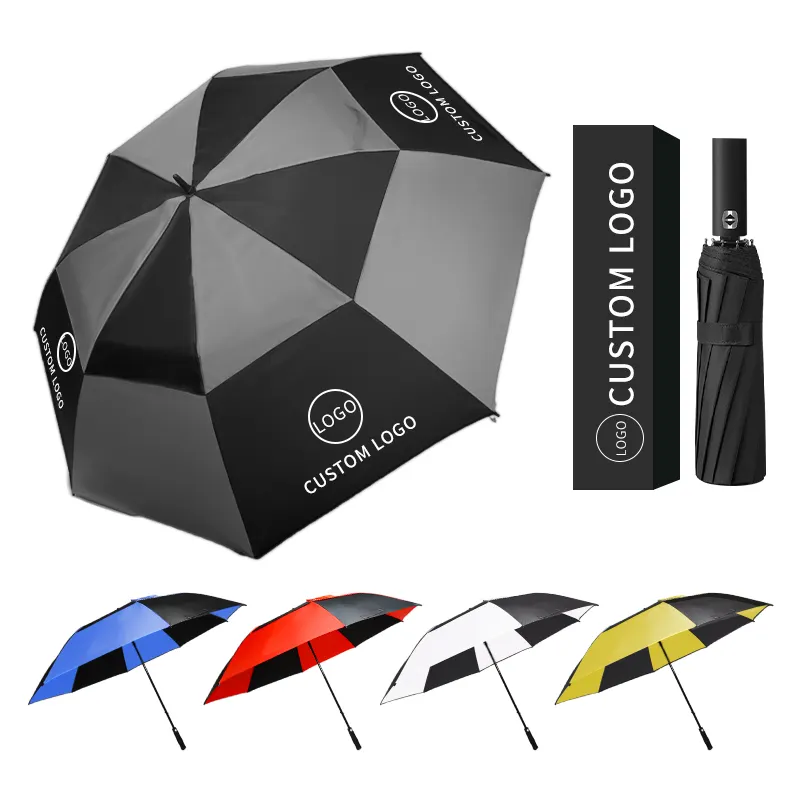 Çok renkli özelleştirmek işık şemsiye katlanır yağmur Uv otomatik özel Logo şemsiye güneş Golf şemsiyesi
