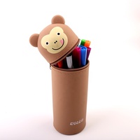 Boîte à crayons en PVC durable personnalisée par sublimation, étui à crayons en silicone souple marron avec impression de singe mignon et fermeture éclair pour enfants