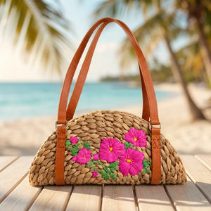 กระเป๋า MILA BAG กระเป๋าสะพายทอมือจากผักตบชวา พร้อมตกแต่งด้วยเชือกถักแบบมาคราเม่ กระเป๋าถือสะพายไหล่แบบทอธรรมชาติ เป็นมิตรกับสิ่งแวดล้อม กระเป๋าช้อปปิ้งชายหาดสไตล์โบโฮ - Product Image 4