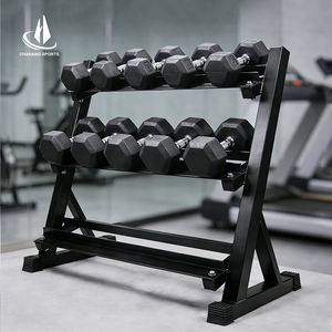 Wholesale Gym Fitness Equipment High-end Adjustable 3 Tier 15 Pair Triangle <strong>Hex</strong> Rubber <strong>Dumbbell</strong> <strong>Set</strong> <strong>Rack</strong> - Product Image 1