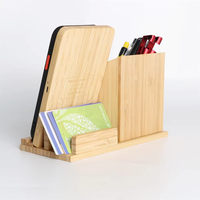 Boîte de rangement de bureau en bambou classique OEM 3-en-1 à bas prix Organisateur de papeterie avec porte-pinceau Pot et stylo pour bureau à domicile
