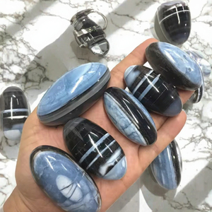 Natural Blue Opal Oval Palmstone Carved Gemstone <b>Crystal</b> <b>Figurine</b> Christmas Gift Home Decor Office Bulk Wholesale - Product Image 2
