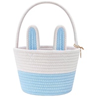 Panier de Pâques pour enfants, panier à oreilles de lapin détachable, panier tissé rustique, cadeau pour fille, garçon, bébé, décoration de fête de printemps, panier de Pâques
