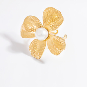 Floral Pearl <b>Ring</b> 18K Gold <b>Titanium</b> Steel Bezel Setting Unisex Everyday Wear Jewelry - Product Image 5