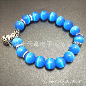 Crystal Cat's Eye Beaded <b>Bracelet</b> Green Round Ball Women's Jewelry Gift Yiwu Origin Tibetan Silver Geometric Design - Product Image 3