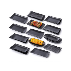 Japanese Style <b>Black</b> Frosted Rectangular <b>Plate</b> Set For Barbecue Grilling Meat Hot Pot Side Dish Tableware Party Use - Product Image 1