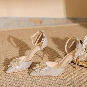 Sandali alla Moda con Cinturino alla Caviglia in Raso, Fiocco di Perle, Tacco Sottile, Punta a Spillo, per Estate e Autunno, Matrimoni e Feste, con Rialzo - Product Image 6