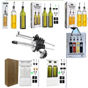 Dispensador de aceite de oliva de vidrio verde, aceitera y vinagrera <span class=keywords><strong>con</strong></span> vertedores y embudo, decantador de aceite de oliva para cocina - Product Image 6