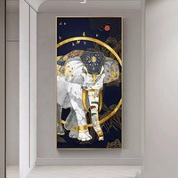 Peinture murale encadrée en porcelaine cristalline Art Déco de luxe, motif éléphant, cadre noir/doré pour la décoration de salon et de maison