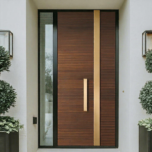 Revêtement de porte extérieure de villa moderne en alliage d'aluminium avec isolation thermique et placage de bois moulé - Product Image 1