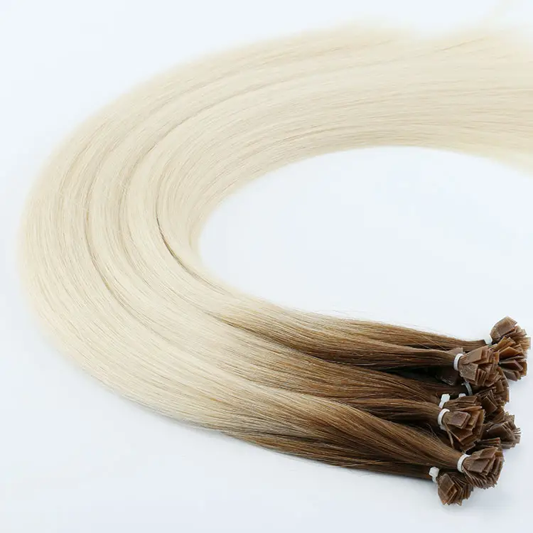 Vrigin-extensiones de cabello humano con punta plana, cabello humano prepegado con cutícula completa, color rubio y ruso