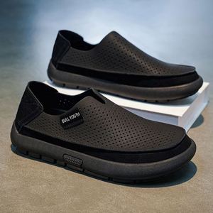 Bull Youth Black Slip-On Shoes Round Toe Breathable <b>Synthetic</b> Upper EVA Midsole <b>Rubber</b> Outsole Summer Mesh Lining - Product Image 1