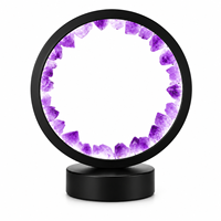 Lampe de nuit en cristal d'améthyste naturelle, pointe circulaire, 3 couleurs, USB, base noire, décoration d'intérieur, cadeau