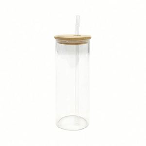 Bouteille d'eau en verre en forme de canette de bière 18 oz, gobelet vierge pour sublimation, gobelet transparent 18 oz, bocal Mason avec couvercle et paille - Product Image 2