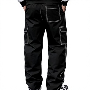 Pantalones Cargo Negros para Hombre Hardihood International, Cintura Elástica con Cordón, Peso Medio, Casuales, Múltiples Bolsillos, Estilo Workwear - Product Image 1
