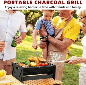 Portable Carbon Steel Brushed Outdoor BBQ Smoker Foldable <b>Garden</b> Grill with Charcoal Fuel for Camping Travel Includes Gloves - Product Image 3