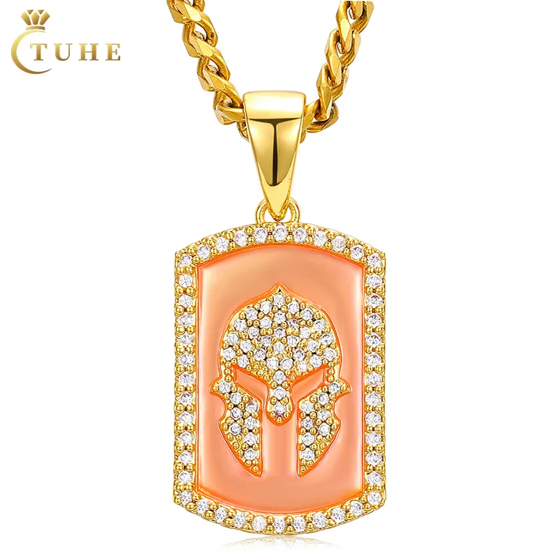 Guangzhou Jewelry Factory Rock Men 15K Gold Plated Copper AAAAA CZ Diamond Iced Out Transformers Pattern Dog Tag Pendant