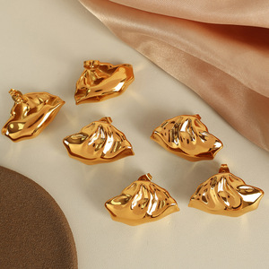 ต่างหูไทเทเนียมเหล็กทรงใบไม้สีทองรูปทรงไม่สม่ำเสมอ ดีไซน์เรียบง่ายสำหรับใส่ทุกวัน - Product Image 1