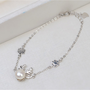 Korean S925 <b>Silver</b> DIY Accessories Female Deer Antler Elk <b>Bracelet</b> 8-9 Semi Finished Pearl Handmade Fashion <b>Beaded</b> <b>Bracelets</b> for - Product Image 1