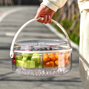 Five-compartment Plastic Fruit Preservation Tray with Handle Airtight Moisture-Proof <b>Portable</b> Snack Box Lid Home Use - Product Image 1