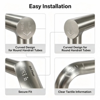 Étiquette tactile en braille pour main courante d'escalier en acier inoxydable, design flèche, compatible avec tubes de main courante, texte de sol personnalisable, direction tactile