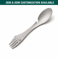 Cuillère-fourchette en titane pur 5-en-1, poli miroir, durable, ultraléger, ustensile de camping, cuillère, fourchette, couteau dentelé, ouvre-bouteille, qualité alimentaire