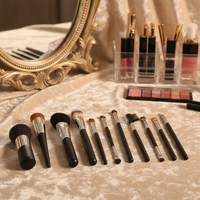 Ensemble de 11 pinceaux de maquillage professionnels RTS en poils naturels et synthétiques avec manche en bois pour estomper les imperfections du visage