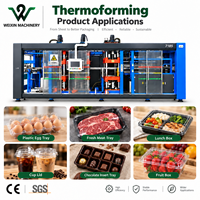 Machine de thermoformage entièrement automatique à trois postes d'occasion pour la fabrication de contenants alimentaires, plateaux et bols en PP, PS, PET, HIPS, avec pompe à moteur haute vitesse