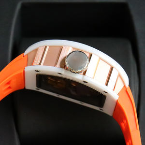 Reloj Mecánico de Cerámica Blanca con Forma de Barril para Hombre, Correa Naranja, Esfera Esqueleto, Diseño Samurái, Reloj de Pulsera Deportivo de Lujo y Moda - Product Image 3