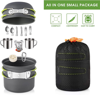 Ensemble de cuisine de camping en acier inoxydable très vendu, pack méga avec casseroles et poêles d'une capacité de 1 à 2 L