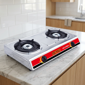 Cocina de Gas de Doble Quemador de Acero Inoxidable, Encendido Electrónico, Control por Perilla, Cocina Portátil para el Hogar y Hoteles - Product Image 1