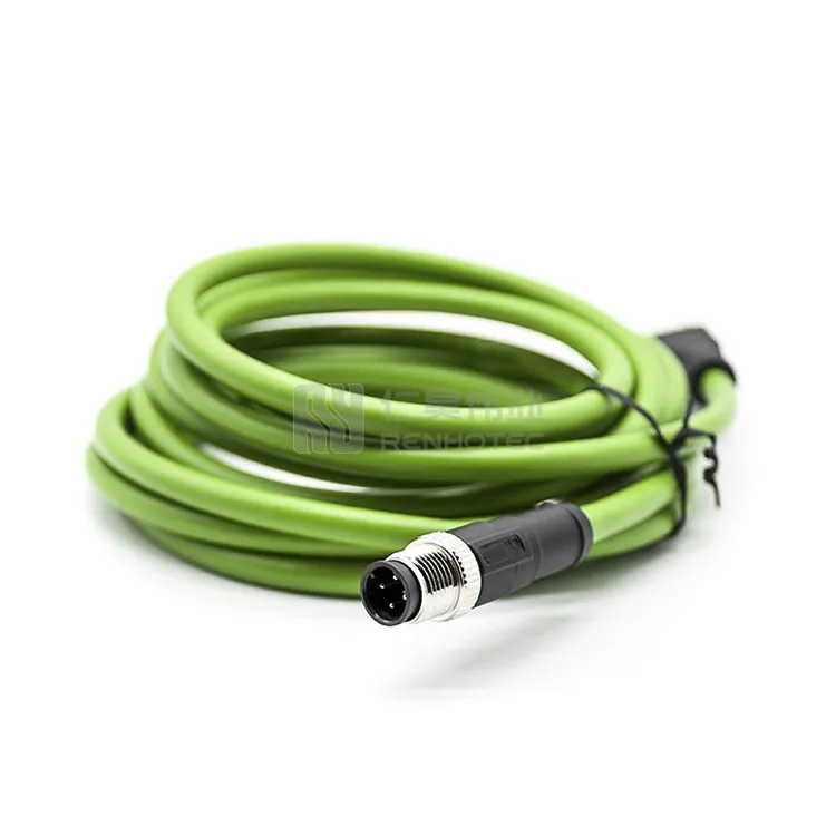Waterproof Connector Cable M12 D Code To Rj45 Cable Connector Male PUR PVC Green Cable