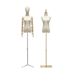 KS-A-5TS Dress Form Female Fabric 1/2 Body White Cloth Cover Women Wooden Hands Adjustable Arms Mannequin