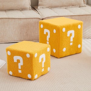 Mario Question Mark <b>Cube</b> Stool Soft Square Footstool For Living Room And Entryway Shoe Changing Bench - Product Image 1