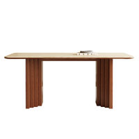 Ensemble de table à manger ovale en pierre frittée de style français du milieu du siècle, 6 places, avec 6 chaises en bois massif, meubles de salle à manger
