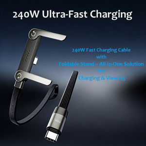 <span class=keywords><strong>Cable</strong></span> de Datos de Carga Ultra Rápida Trenzado Tipo-C con Diseño en Forma de T 2 en 1 con Soporte Ajustable para Teléfono - Product Image 1