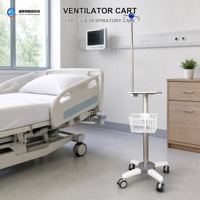 Chariot de ventilation médicale avec plateforme de montage réglable, crochets et panier pour USI, hôpital, clinique, vente en gros, OEM
