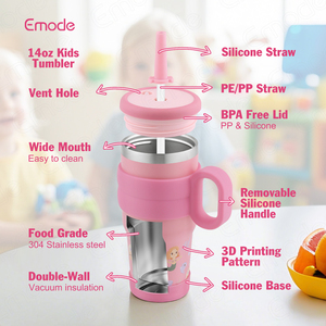 Vaso Térmico Infantil de 14oz, Acero Inoxidable, con Pajita y Asa, para la Escuela, Guardería, Set de Regalo - Product Image 3